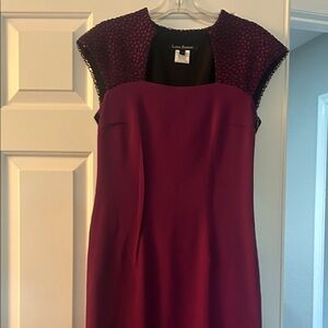Liday Baday Cap Sleeve Midi Dress in Deep Fuschia front and black Blank.